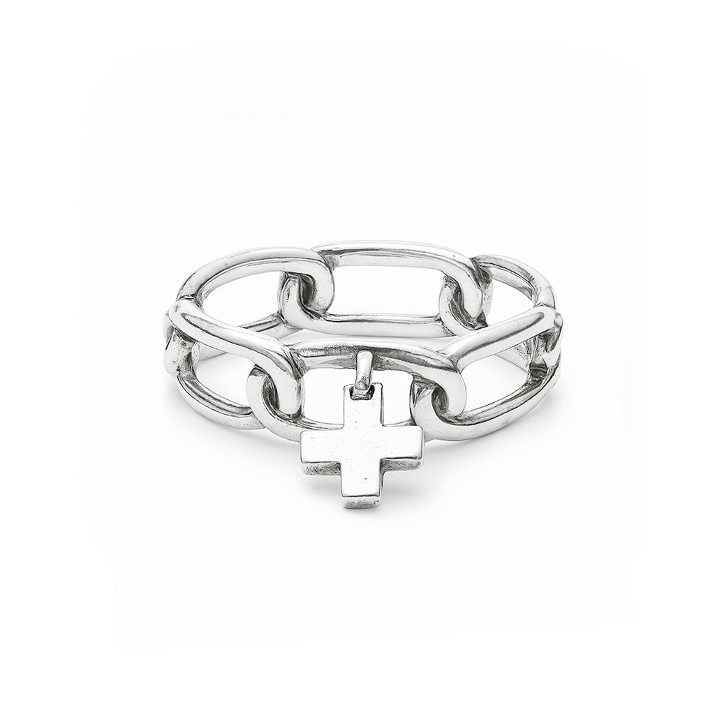 Silver Chained Cross Ring