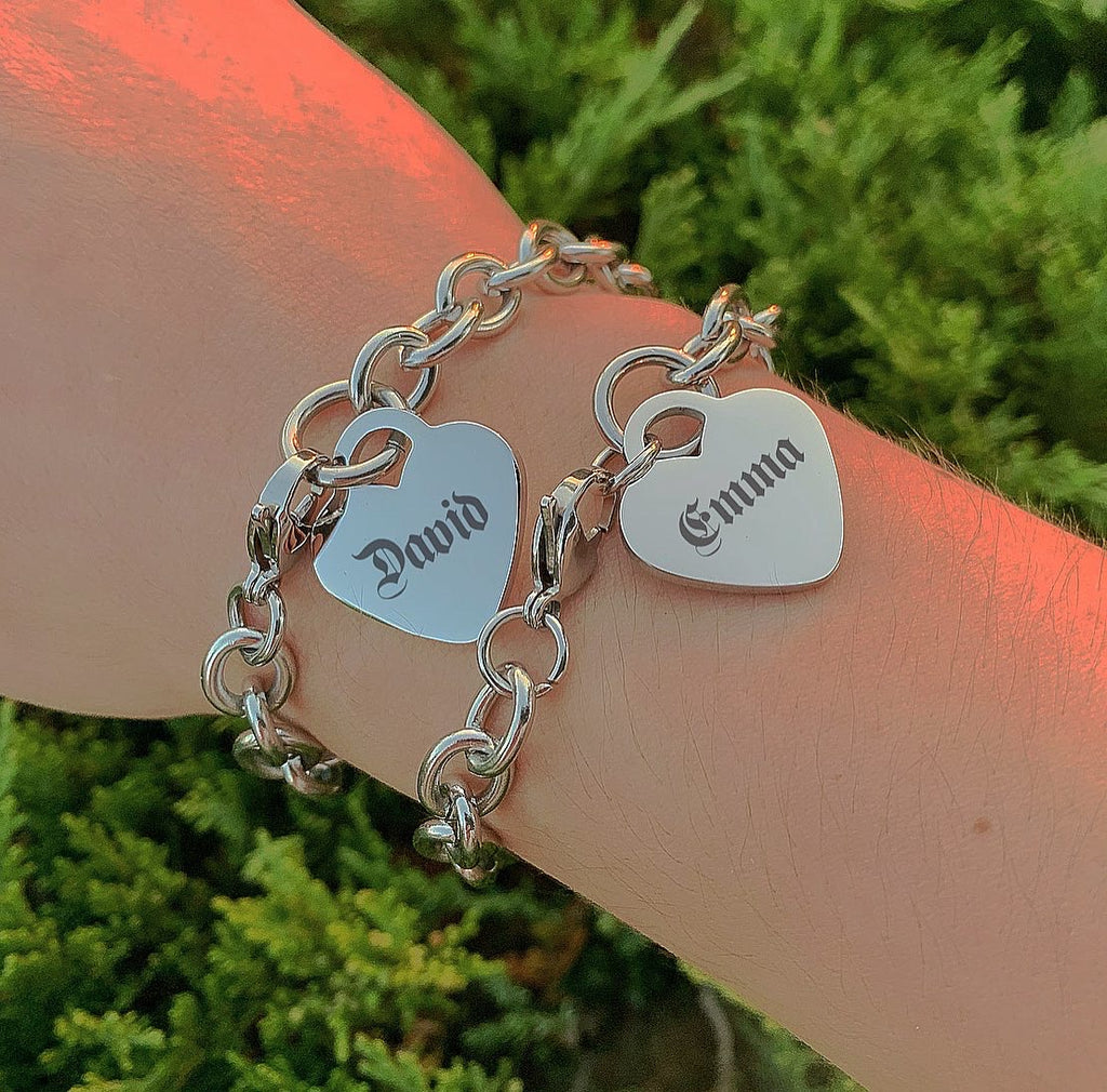 Personalized Heart Charm Bracelet in Sterling Silver