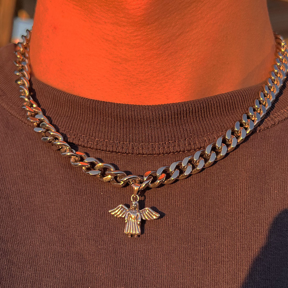 Silver Guarded Angel Cuban Chain