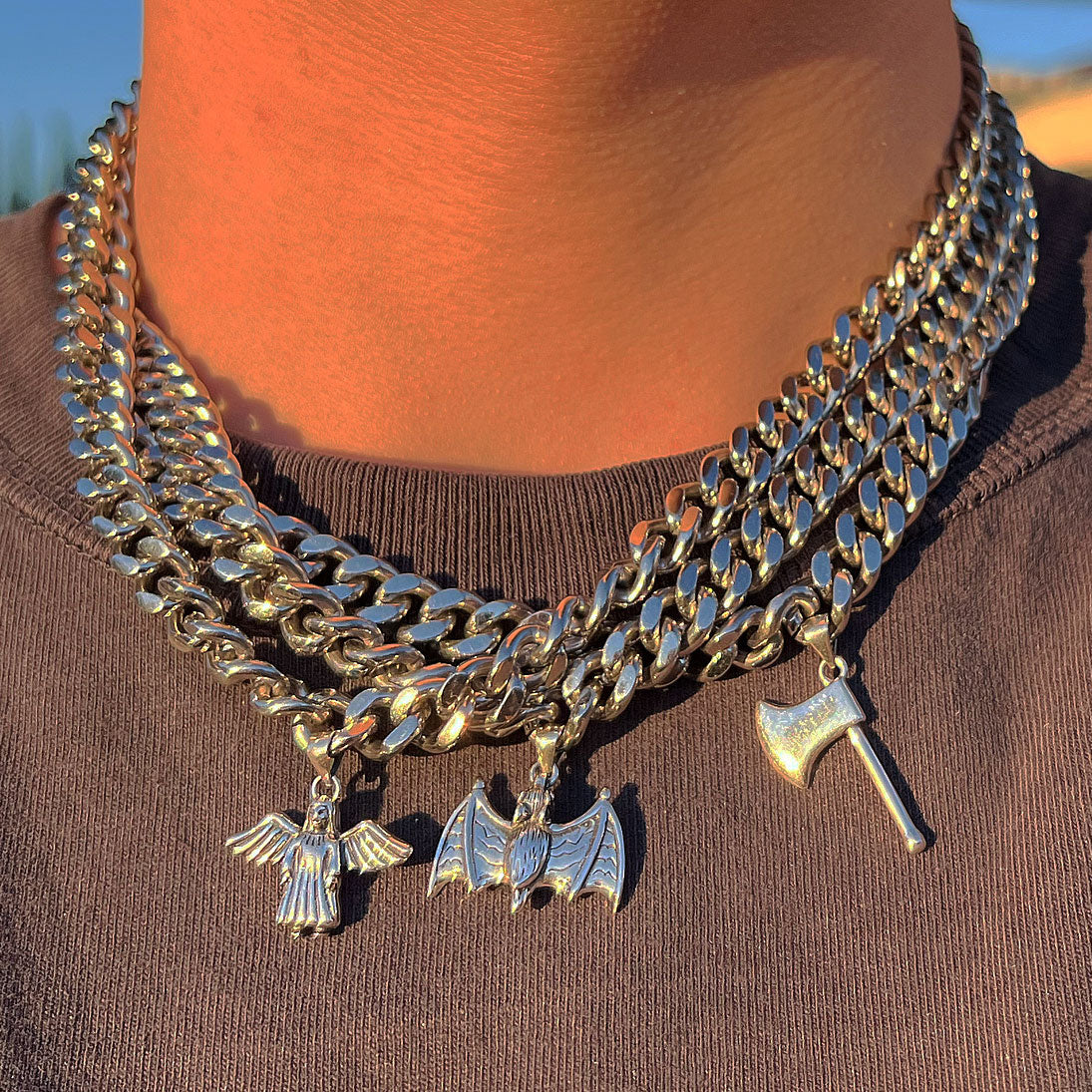 Silver Guarded Angel Cuban Chain