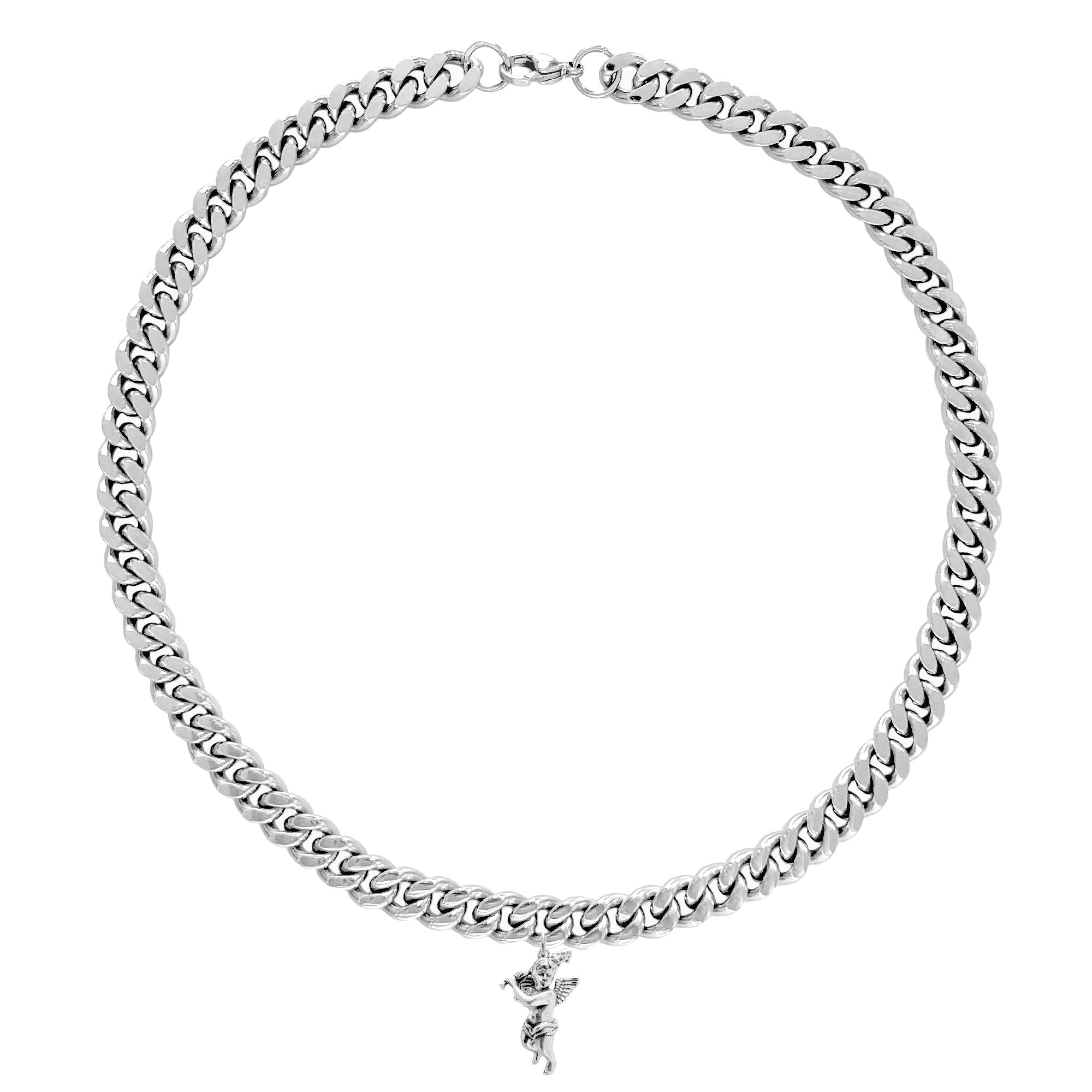 Silver Bad Angel With Chain