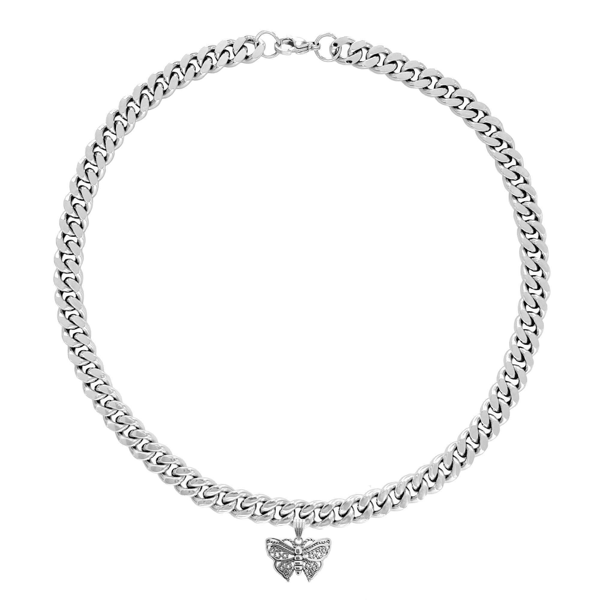 SILVER TWISTED MOTH WITH CHAIN