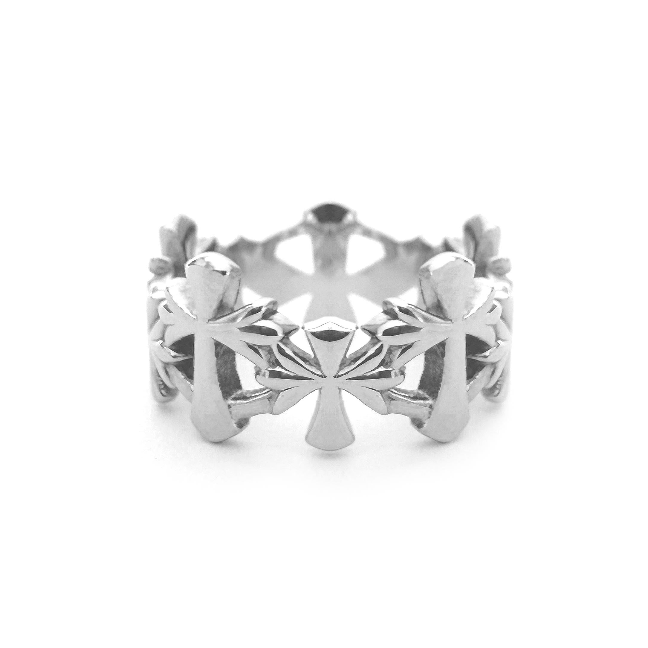 STEEL FLORAL CREST RING