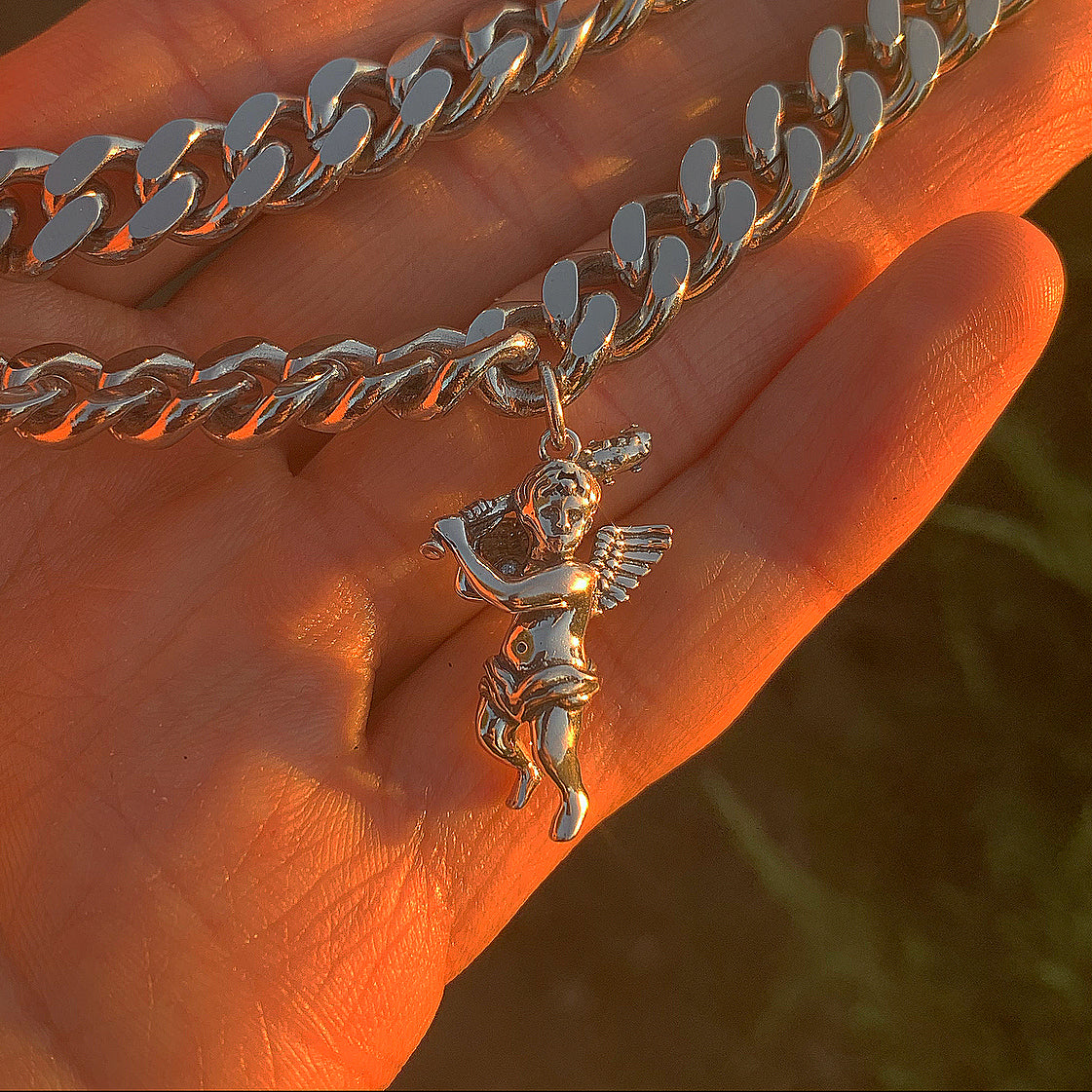 Silver Bad Angel With Chain