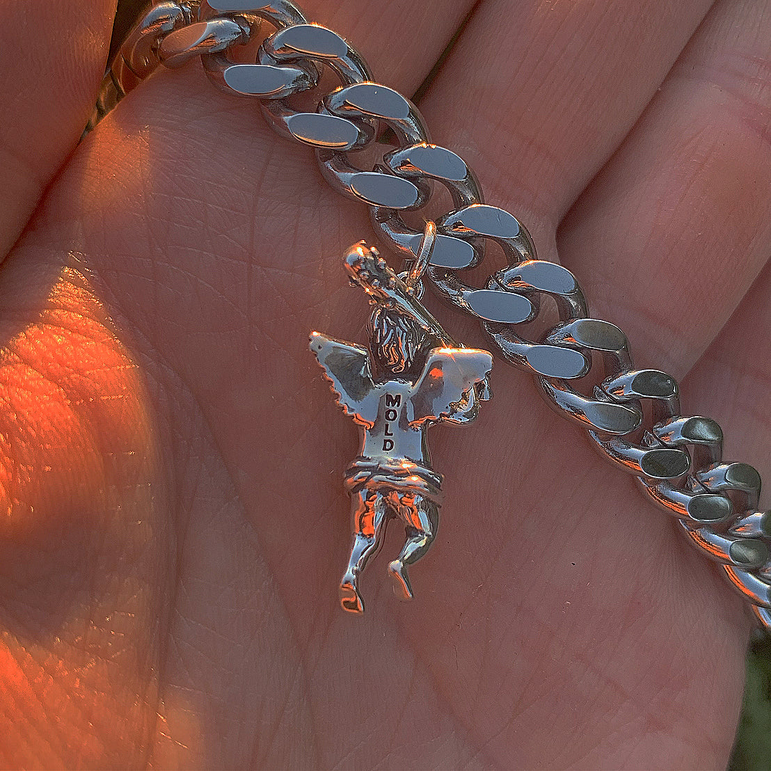 Silver Bad Angel With Chain