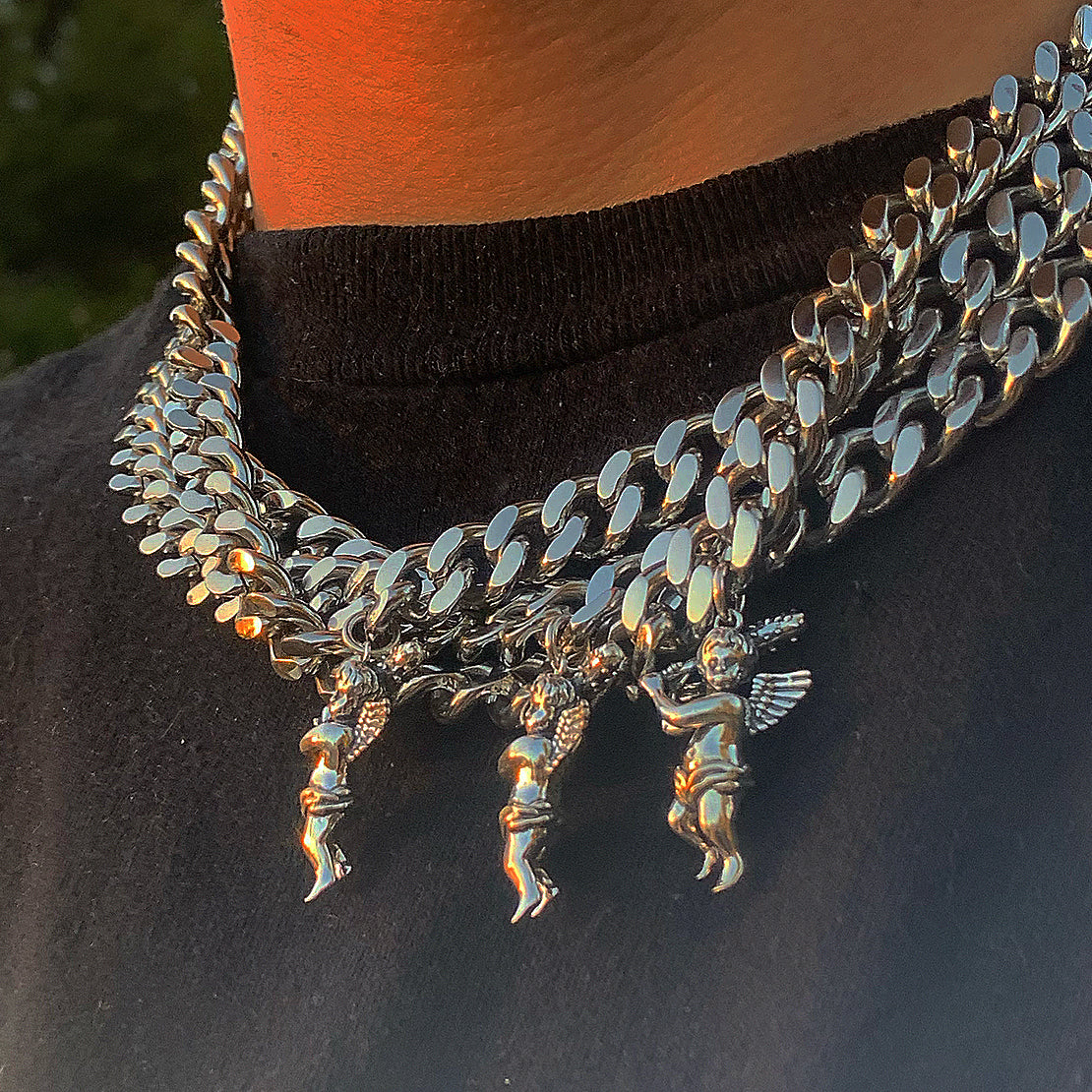 Silver Bad Angel With Chain