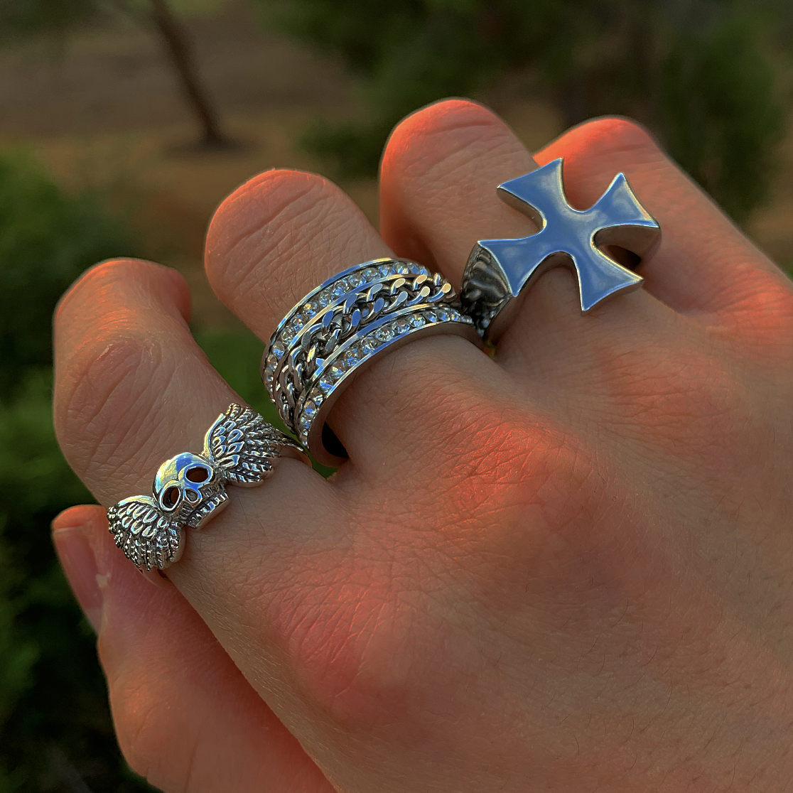 Silver Butterfly Skull Ring