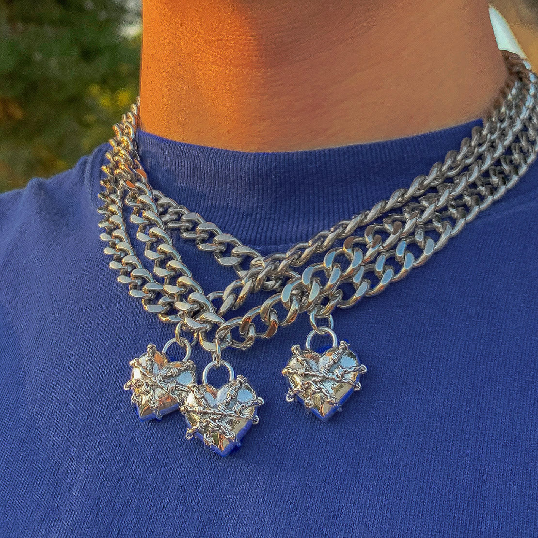 SILVER GUARDED HEART WITH CHAIN