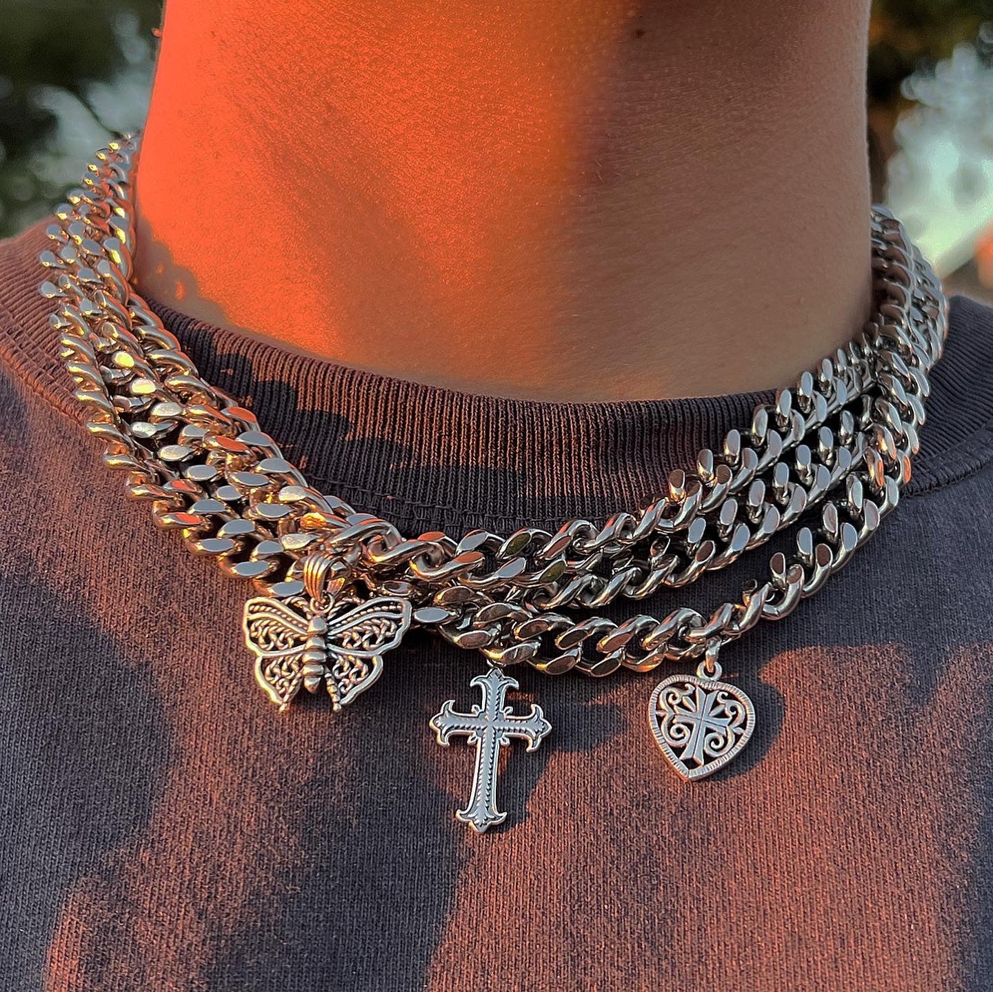 Silver Twisted Cross Cuban Chain