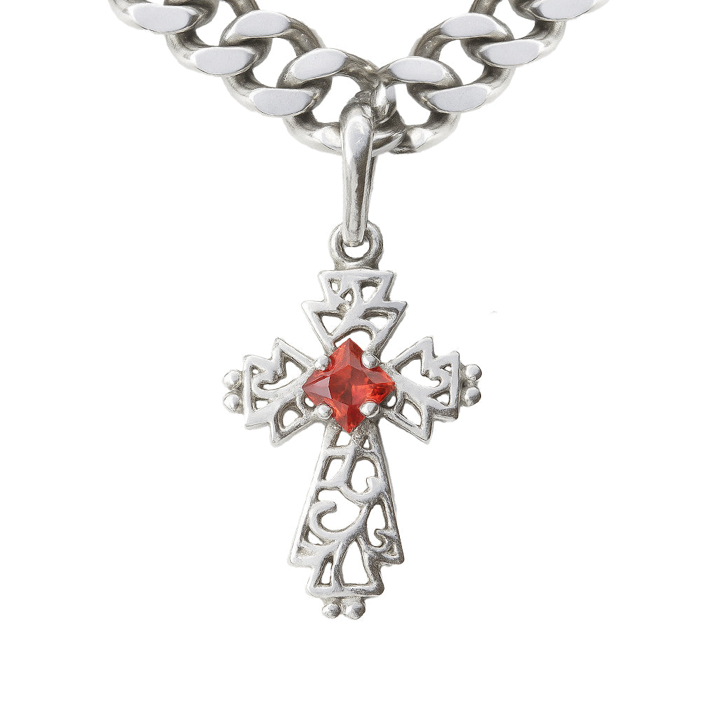 Twisted Ruby Red Gem Cross Cuban Chain