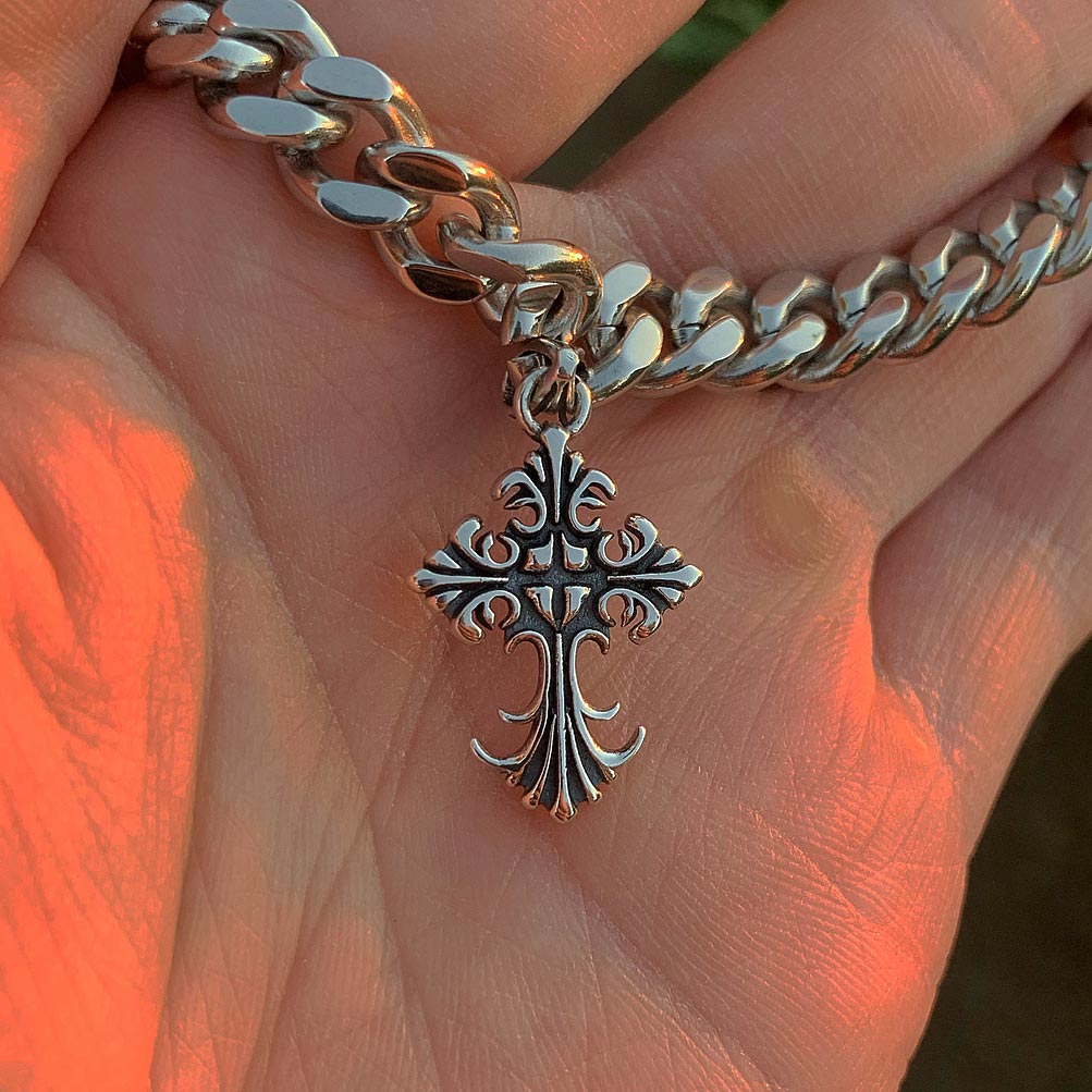 Sterling Silver Chrome Cross Cuban Chain