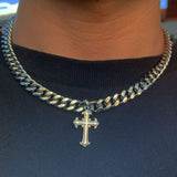 Silver Twisted Cross Cuban Chain