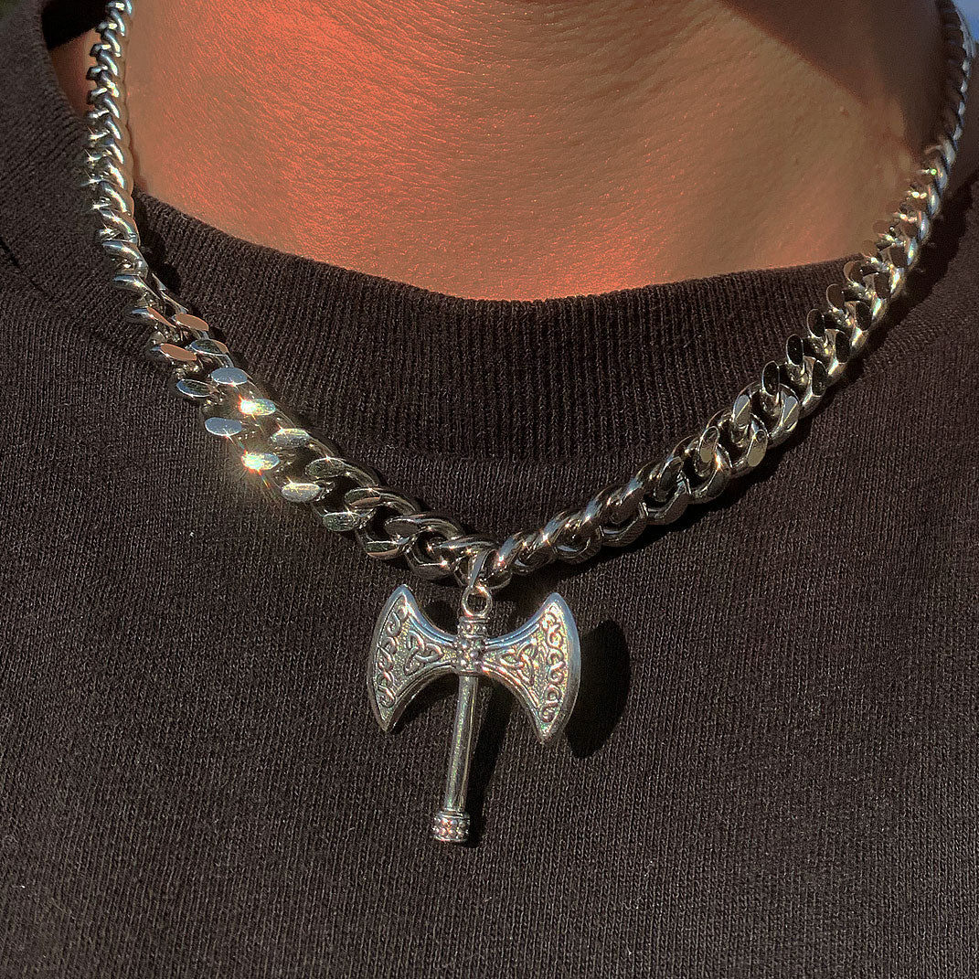 Silver Celtic Axe Cuban Chain