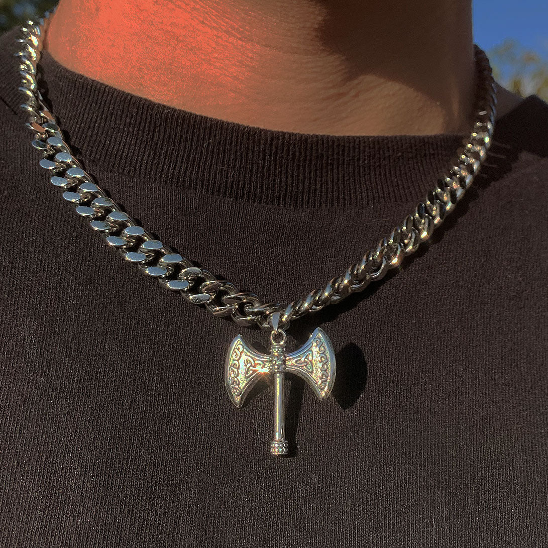 Silver Celtic Axe Cuban Chain