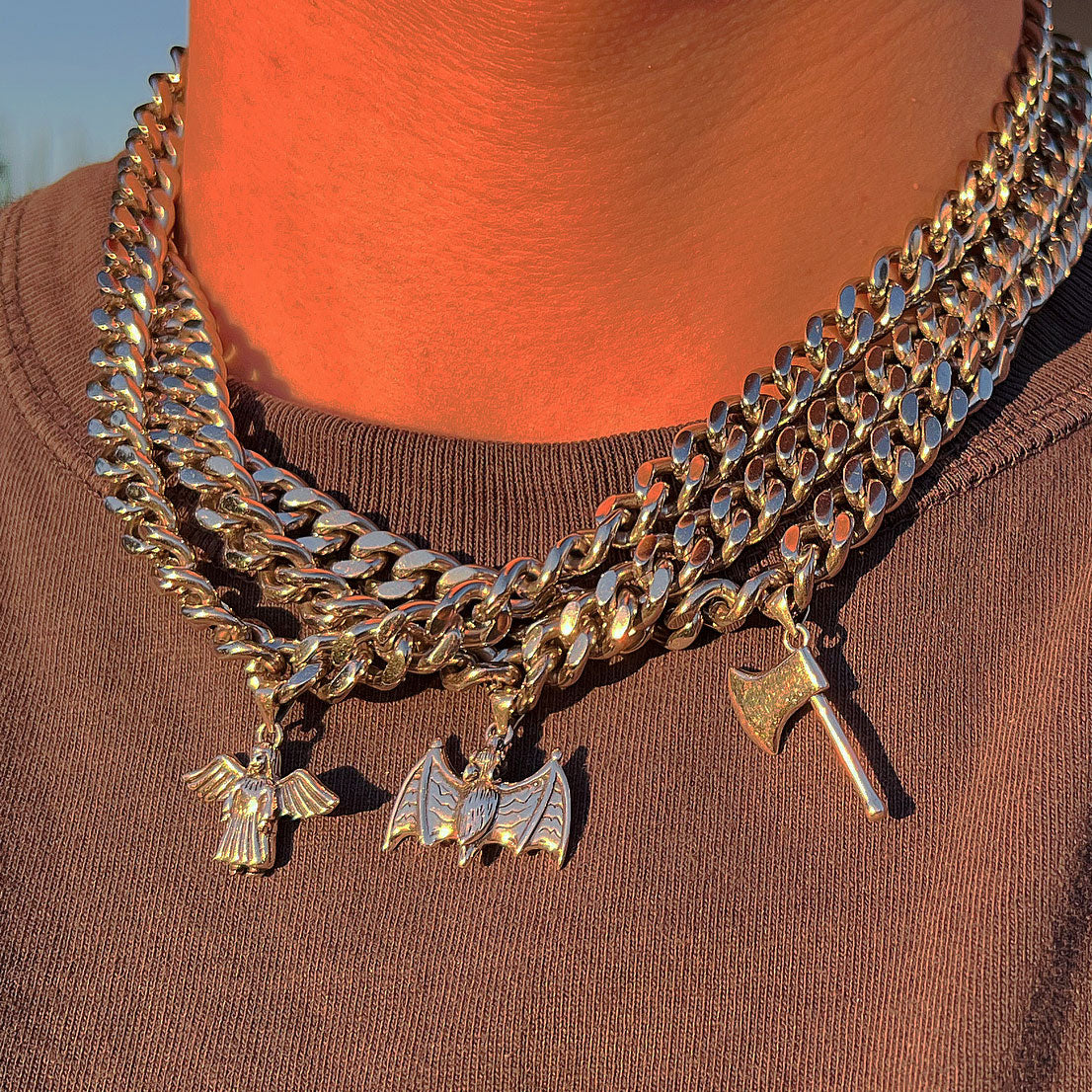 Silver Twisted Bat Link Bad Angel Chain