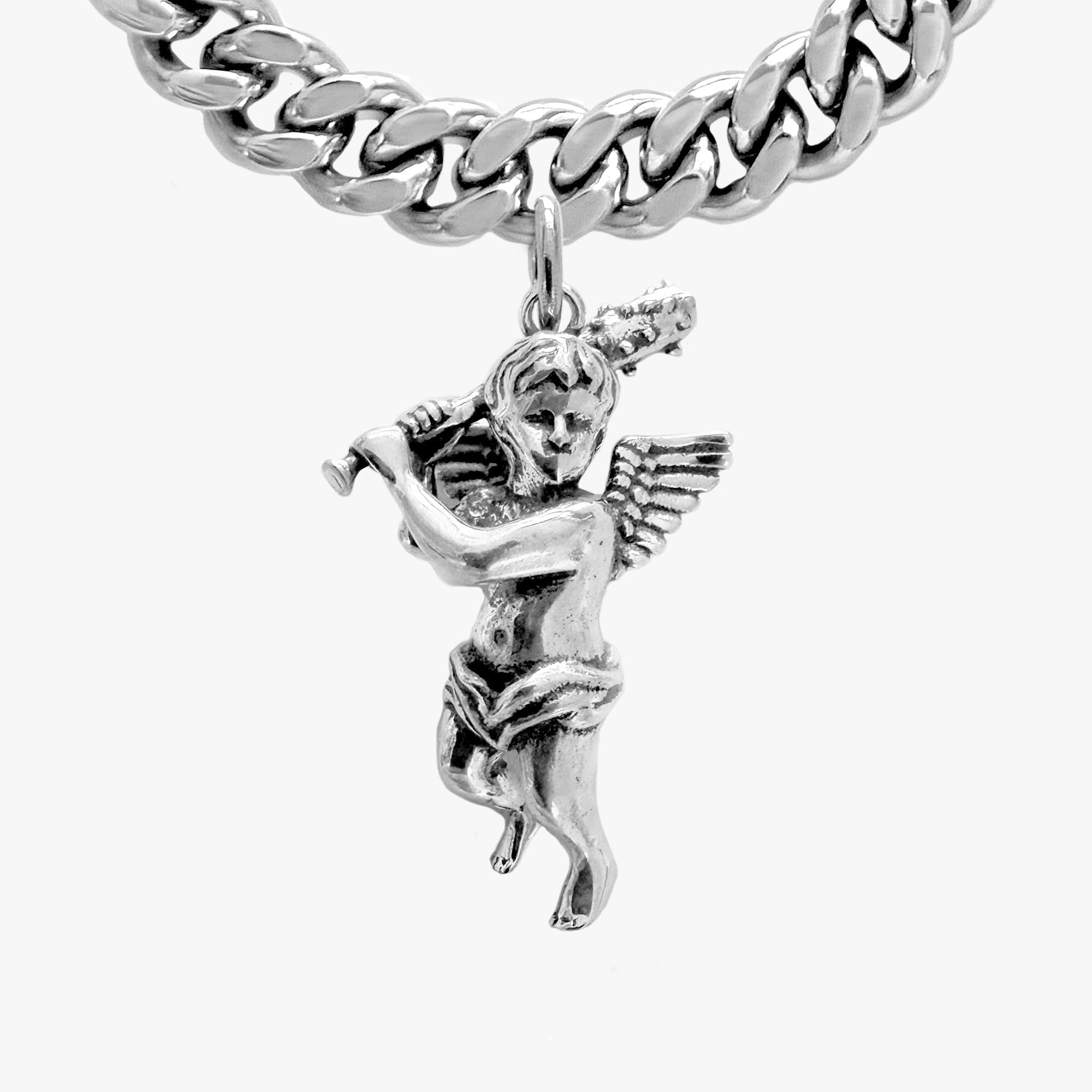 Silver Bad Angel With Chain