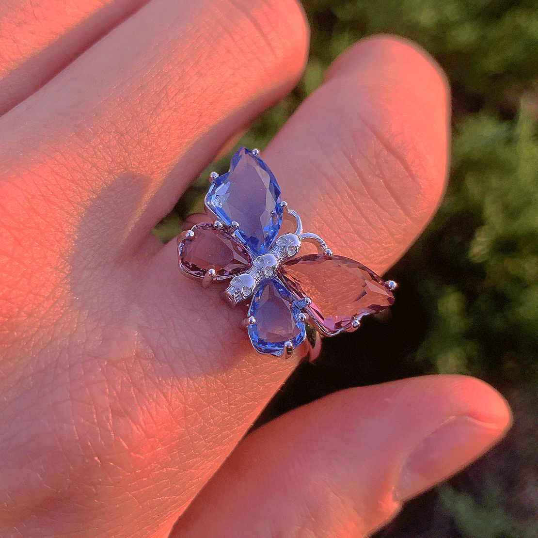 Silver Infinity Butterfly Skull Gem Signets