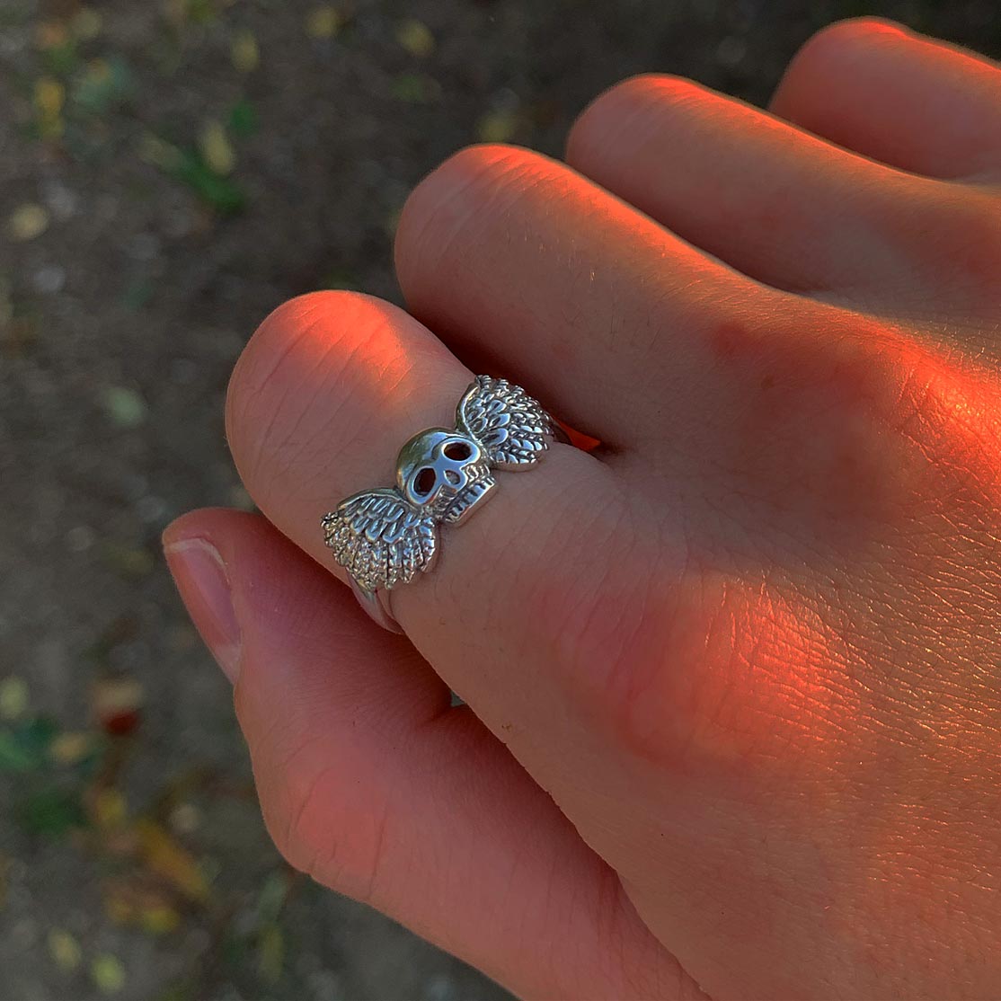 Silver Butterfly Skull Ring