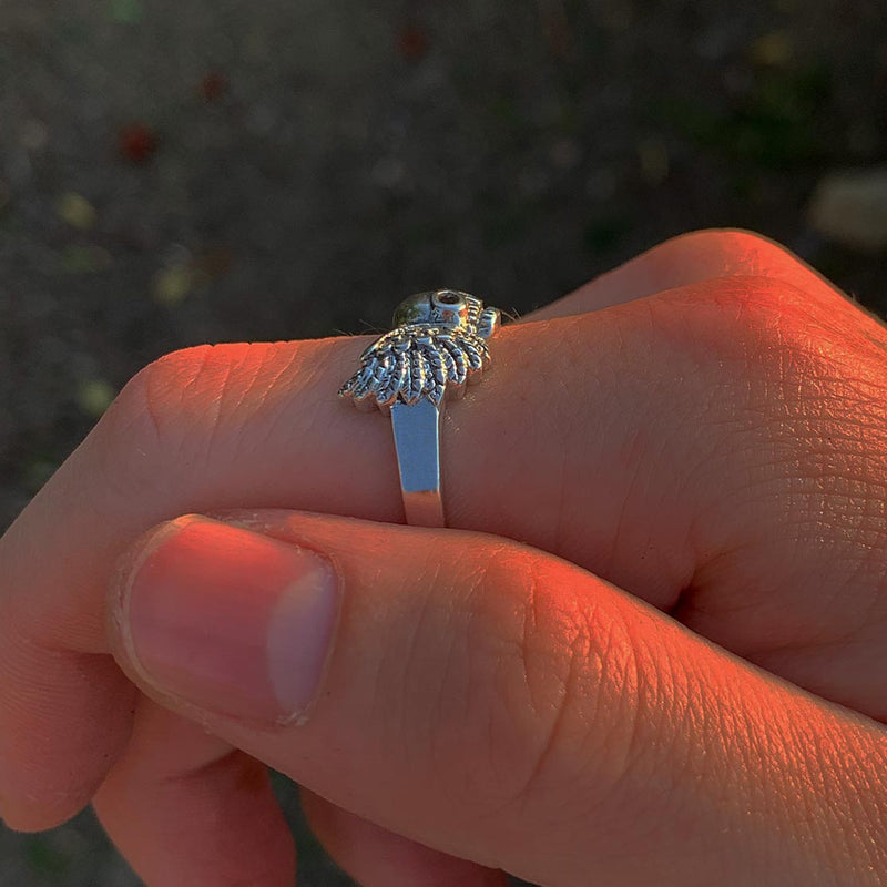 Silver Butterfly Skull Ring