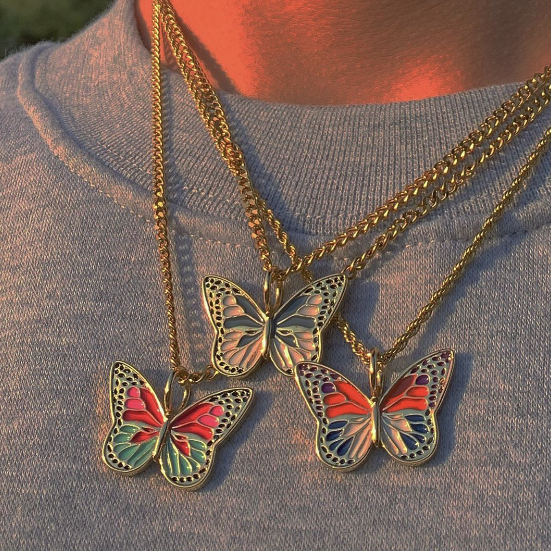 18k Gold Dipped Colored Butterfly Pendant