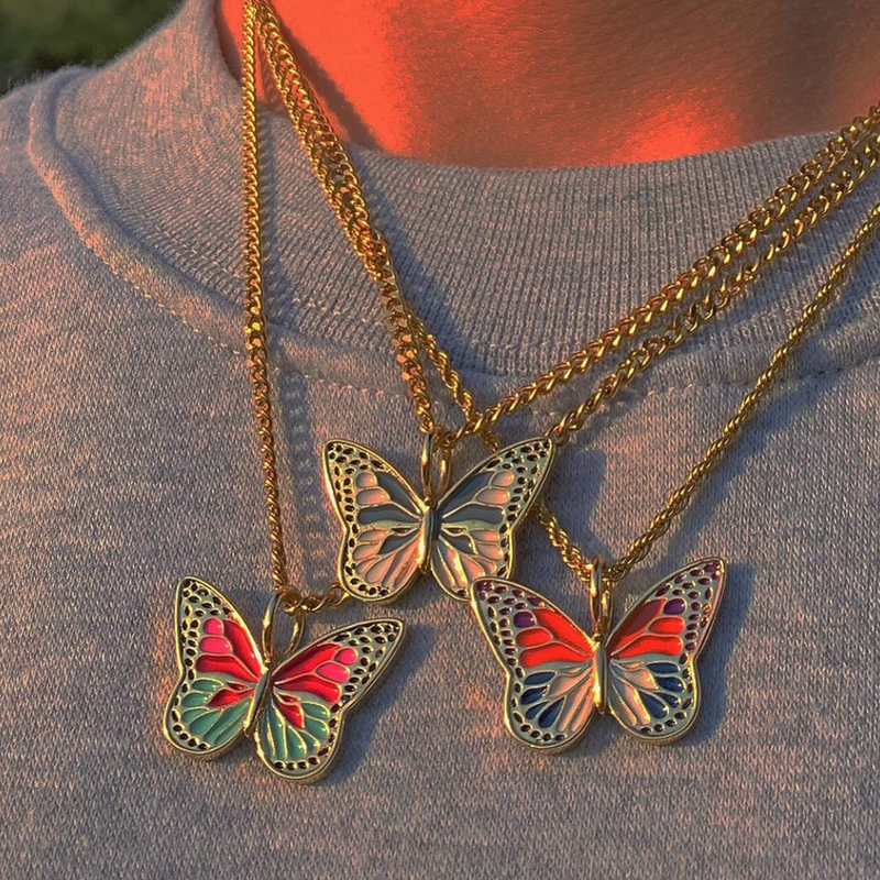 18k Gold Dipped Colored Butterfly Pendant