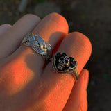 Silver Heart With Skull Ring