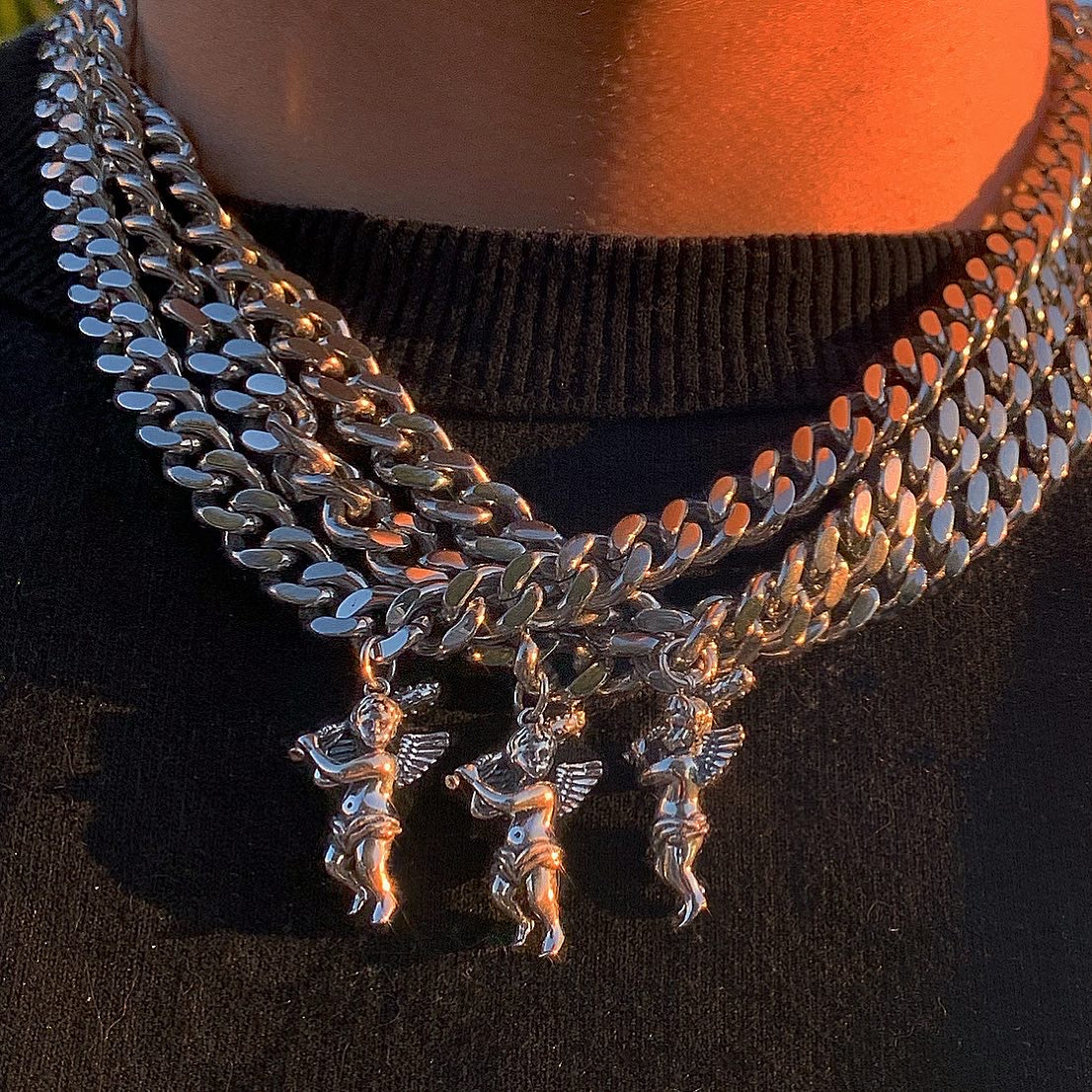 Silver Cuban Link Bad Angel Chain